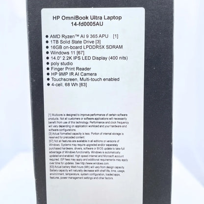 【新品(未開封)】 HP OmniBook Ultra 14-fd0005AU（Ryzen AI 9 365 / メモリ16GB / 14インチ / SSD1TB / タッチパネル）